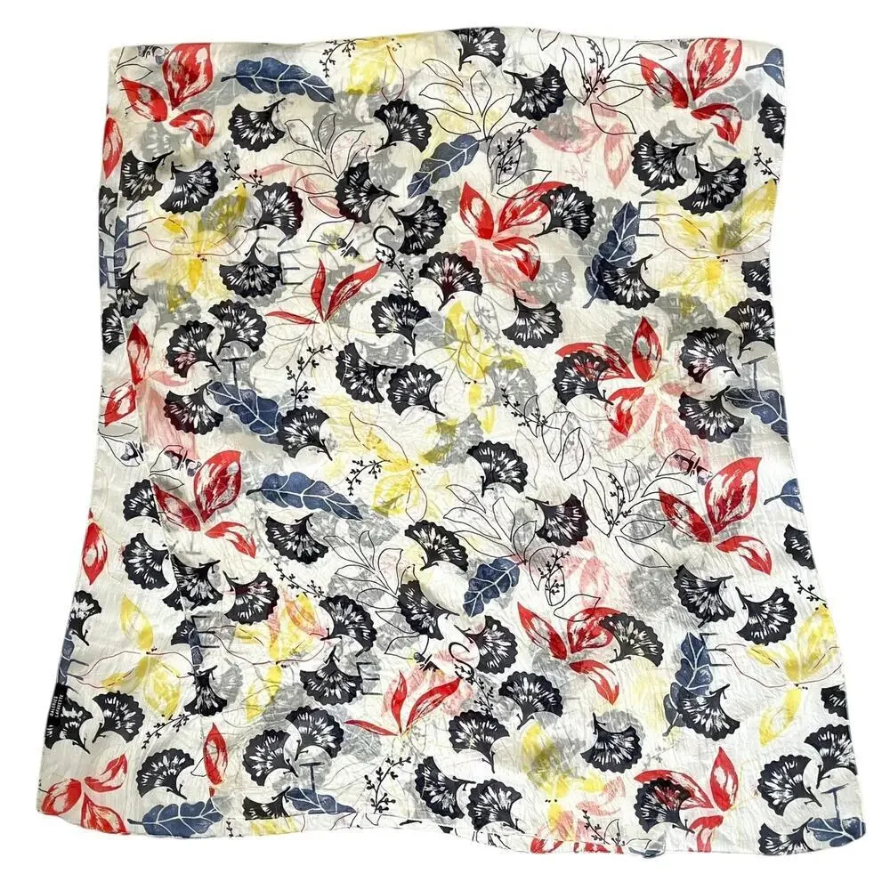 Galeries Lafayette Colorful Leaf-Print Lightweight Silk Long Rectangle Scarf